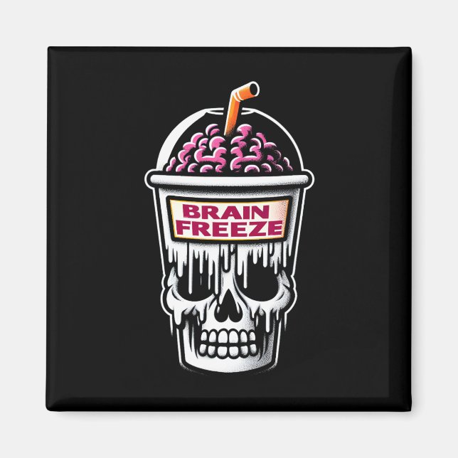 Brain Freeze Skull Spooky Halloween Drink Design Magnet (Vorne)