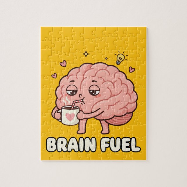Brain Fuel: Morgenkaffee-Motivations-Cartoon Puzzle (Vertikal)