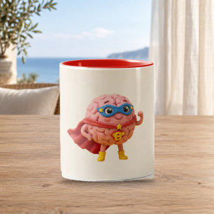 Brain Hero Süßes Superhelden-Maskottchen-Tasse Zweifarbige Tasse