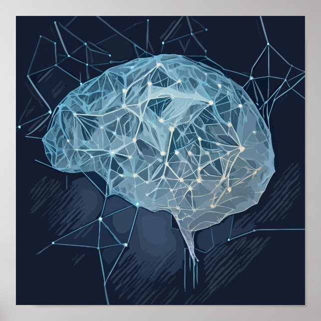 Brain Network Illustration - Neuronales Netzwerk Poster (Vorne)