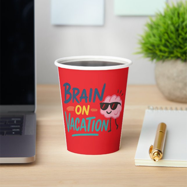 Brain on Vacation 8oz Paper Cup | Funny Retro Pappbecher (InSitu)