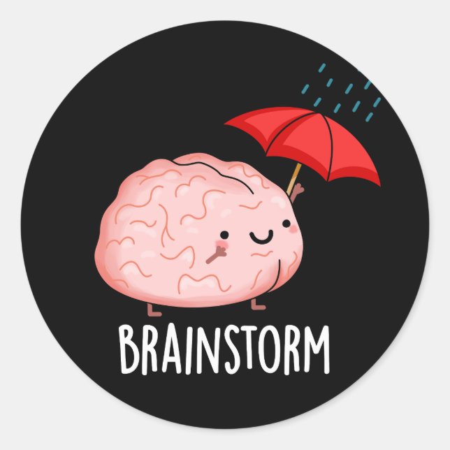 Brain Storm Funny Anatomy Pun Dark BG Runder Aufkleber (Vorderseite)