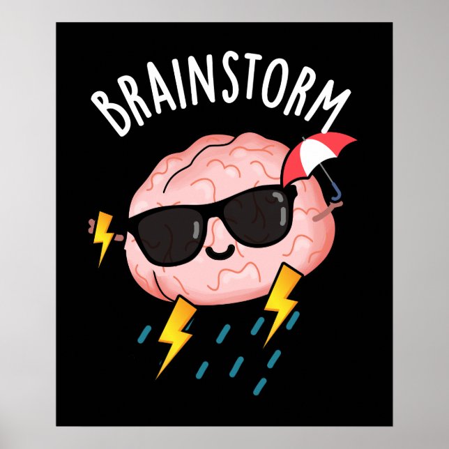 Brain Storm Funny Weather Pun Dark BG Poster (Vorne)