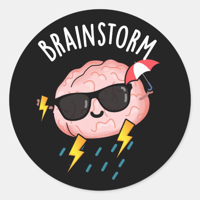 Brain Storm Funny Weather Pun Dark BG Runder Aufkleber (Vorderseite)