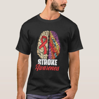 Brain Stroke Survivor Red Ribbon Stroke Awareness T-Shirt