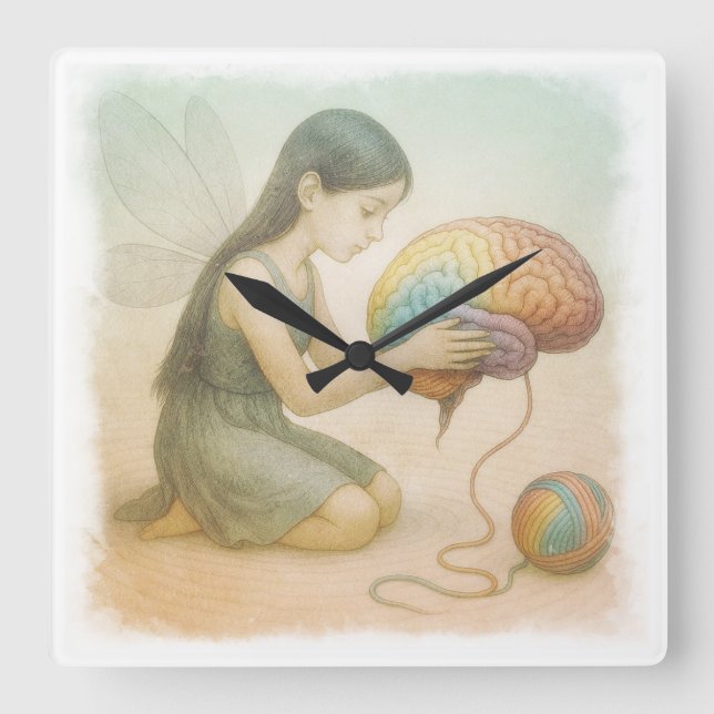 Brain-Weaving Winged Fairy  Quadratische Wanduhr (Vorderseite)