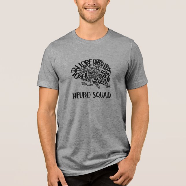 Brain Word Cloud Neuro Squad in Black Tri-Blend Shirt (Vorderseite)