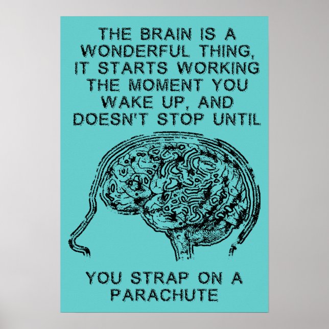 Brain Working Parachute Sky Diving Funny Poster Si (Vorne)
