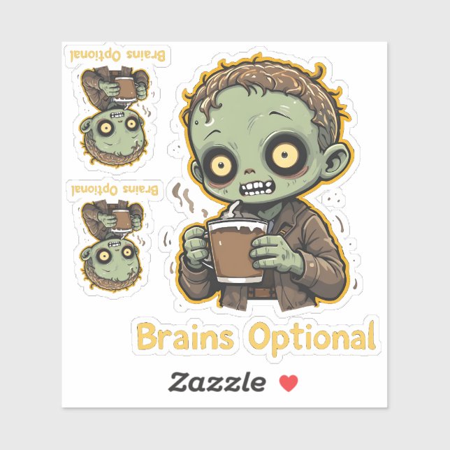Brains Optional Zombie Coffee Funny Cute Undead  Aufkleber (Blatt)