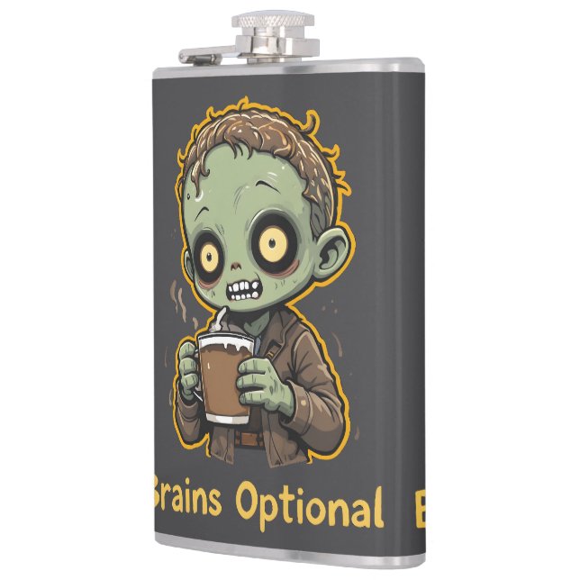 Brains Optional Zombie Coffee Funny Cute Undead  Flachmann (Links)