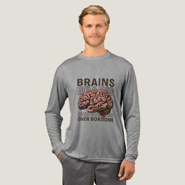 Brains Over Bordome Tri-Blend Shirt (Volle Vorderseite)