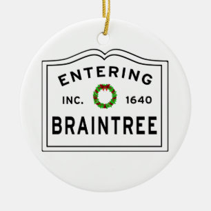 Braintree, MA Holiday Wreath Metal Ornament