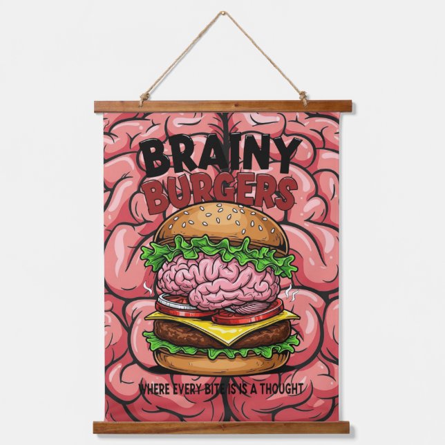 Brainy Burgers Wandteppich Mit Holzrahmen (Vorderseite)