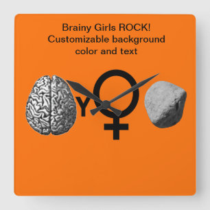 Brainy Girls Rock! Quadratische Wanduhr