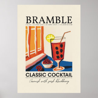 Bramble Classic Cocktail Rezept Abstrakt Retro Poster