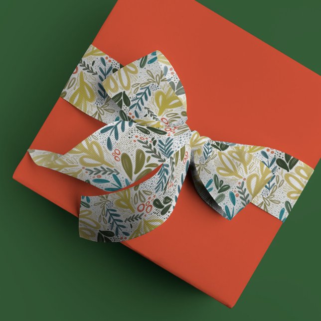 Bramble | Festive Botanical Holiday Satinband (Watercolor botanical bramble festive holiday Christmas ribbon.)