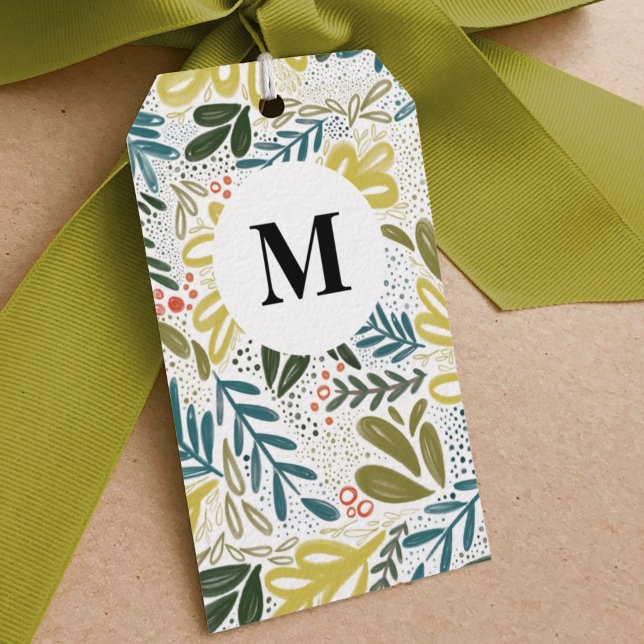 Bramble | Festive Botanische Monogramm Geschenkanhänger (Watercolor botanical festive bramble holiday gift tag.)
