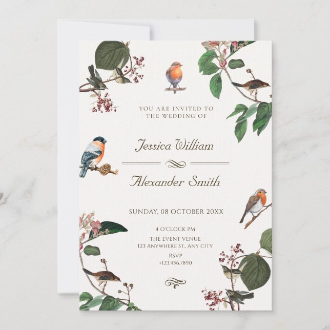 Branch Blätter Bird Hochzeit Einladung (Vorderseite)