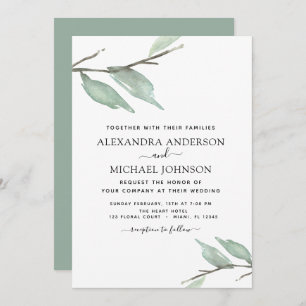 Branch Grüne Leaf Elegante Hochzeit Wasserfarbe Einladung
