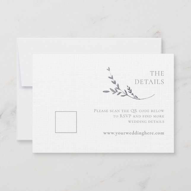 Branch Minimalistisch White & Silver Wedding RSVP Karte (Vorderseite)