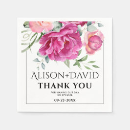 Branch, rosa Rosa Blume und Typografie Hochzeit Serviette