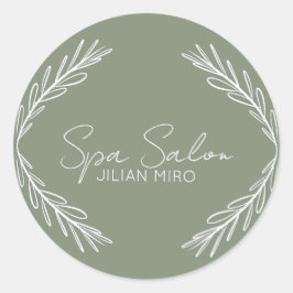 Branch Salon Beauty Studio Sage Green Runder Aufkleber
