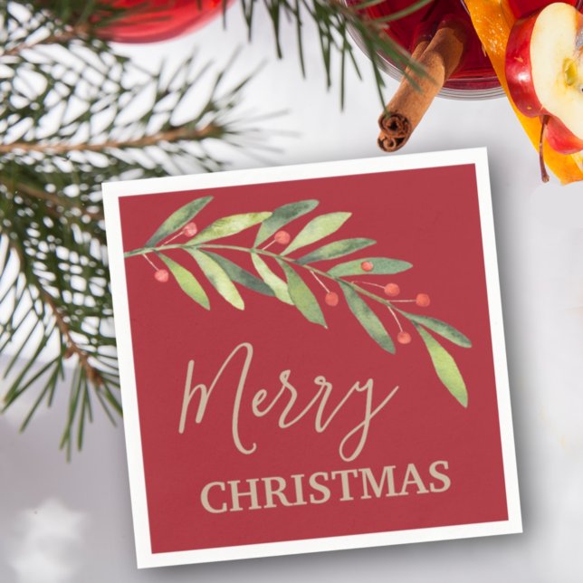 Branch und Berries Frohe Weihnachten Rot Serviette (Von Creator hochgeladen)