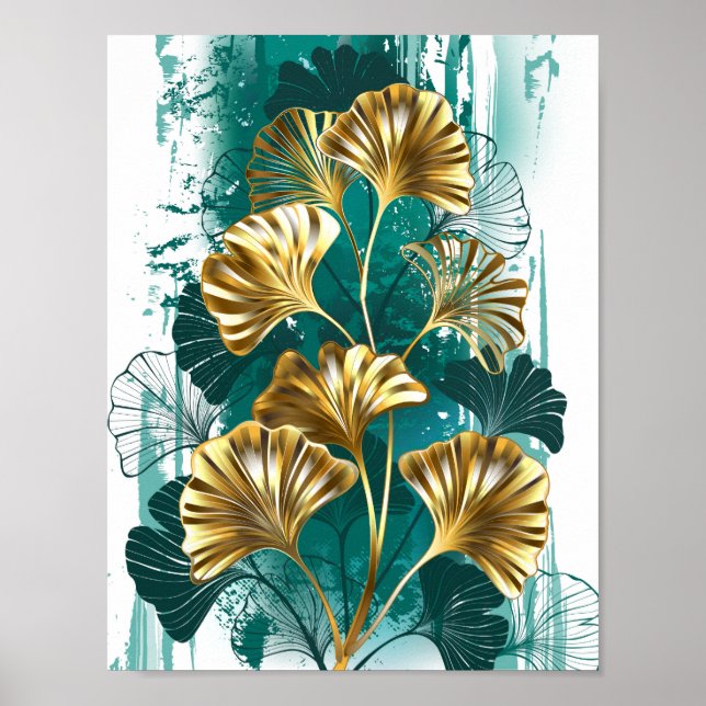 Branch with Golden Leaves Ginko Biloba Poster (Vorne)