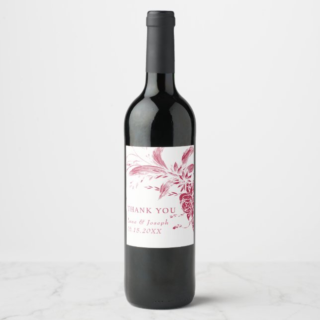 Branch with magenta pink and white flowers wedding weinetikett (Vorderseite)