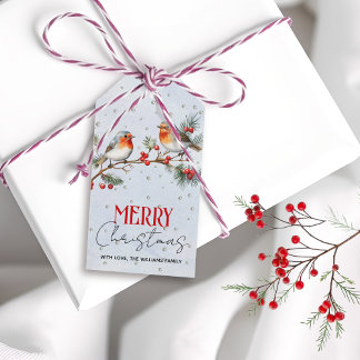 Branch with robin birds and berries Christmas Geschenkanhänger