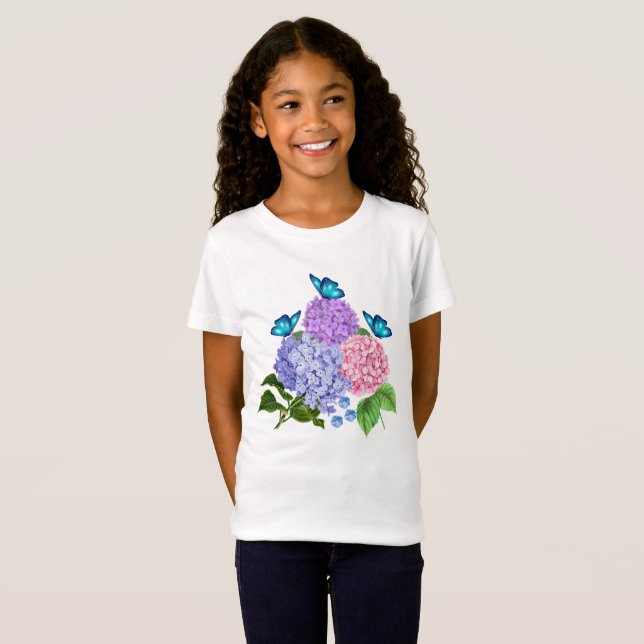 BRANCHE VON HYDRANGEEN MIT BUTTERFLY T-Shirt (Vorne ganz)