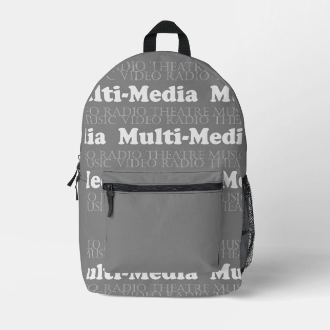Branchen-Rucksack - Multimedia Grau Weiß Bedruckter Rucksack (Vorderseite)