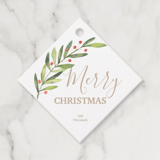 Branchen und Berries auf dem frohen Weihnachtsplat Geschenkanhänger (Vorderseite)