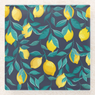 Branchen von Zitronen: blaues Dekorationszeichen n Glasuntersetzer