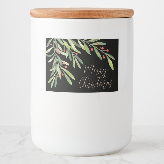 Branches Berries Weihnachtsfeiertag Schwarz Lebensmitteletikett (Vorderseite)