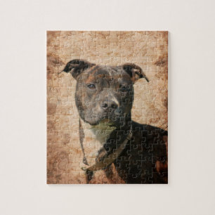 Brand und weißer Pitbull Puzzle