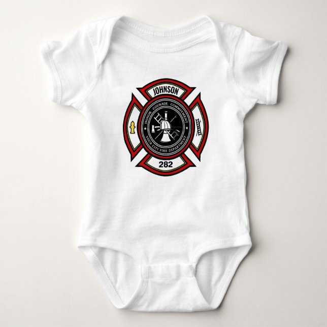 Brandabteilung ADD NAME Firefighter Abzeichen Resc Baby Strampler (Vorderseite)