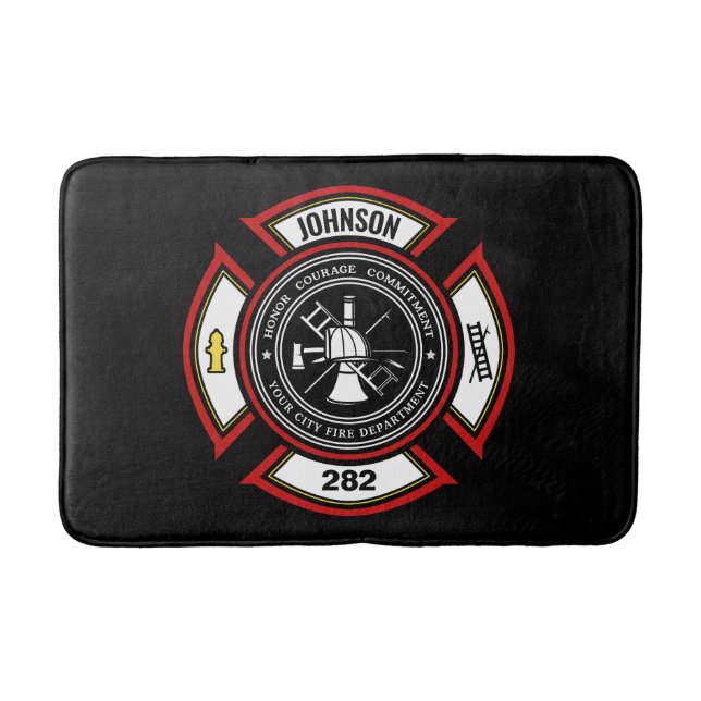 Brandabteilung ADD NAME Firefighter Abzeichen Resc Badematte (Vorderseite)