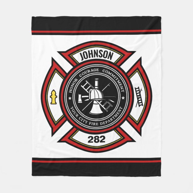 Brandabteilung ADD NAME Firefighter Abzeichen Resc Fleecedecke (Vorderseite)