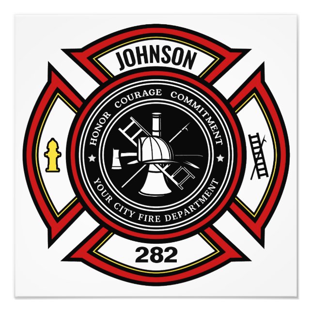 Brandabteilung ADD NAME Firefighter Abzeichen Resc Fotodruck (Vorne)