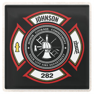 Brandabteilung ADD NAME Firefighter Abzeichen Resc Glasuntersetzer