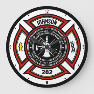 Brandabteilung ADD NAME Firefighter Abzeichen Resc Große Wanduhr
