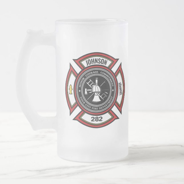 Brandabteilung ADD NAME Firefighter Abzeichen Resc Mattglas Bierglas (Links)