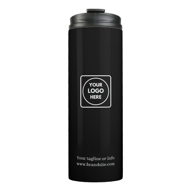 Branded Black Custom Corporate Business Logo Thermosbecher (Vorderseite)