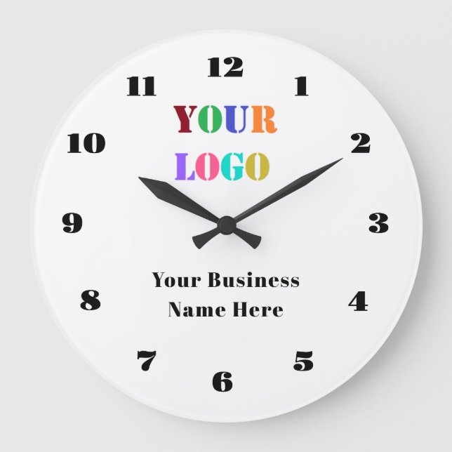 Branded Business Logo and Text Wall Clock Template Große Wanduhr (Vorderseite)