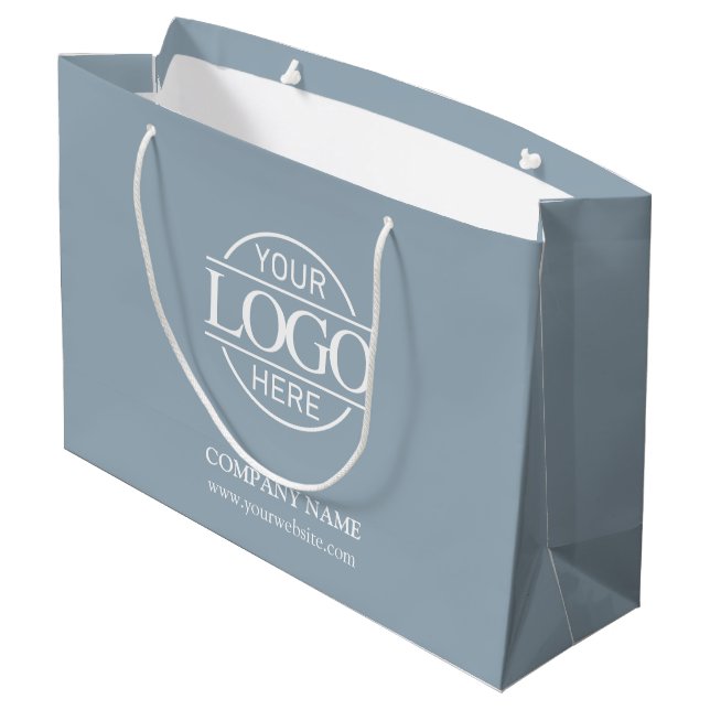 Branded Dusty Blue Business Logo Promotional Große Geschenktüte (Rückseite Schrägansicht)