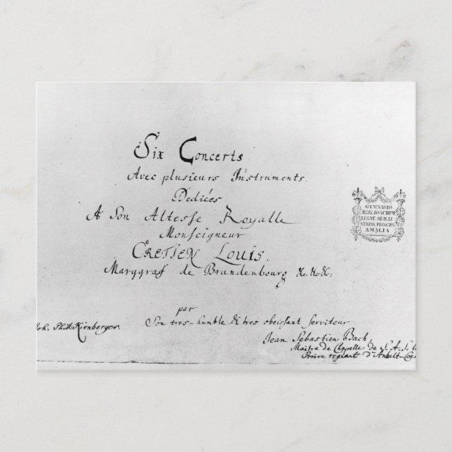 Brandenburger Konzerte, 1721 Postkarte (Vorderseite)