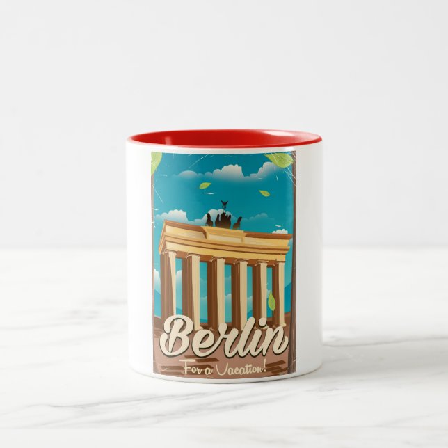 Brandenburger Tor, Berlin Cartoon Reiseplakat Zweifarbige Tasse (Mittel)