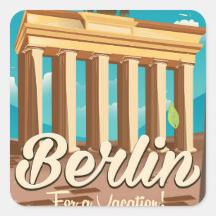 Brandenburger Tor, Berliner Cartoon Reiseplakat Quadratischer Aufkleber
