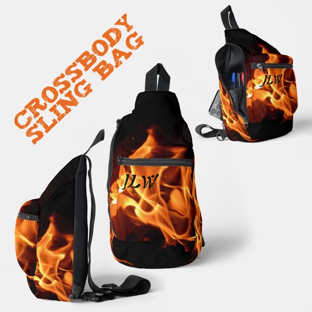 Brandfeuer, fotografische Flammen, schwarz Crossbody Bag (Von Creator hochgeladen)